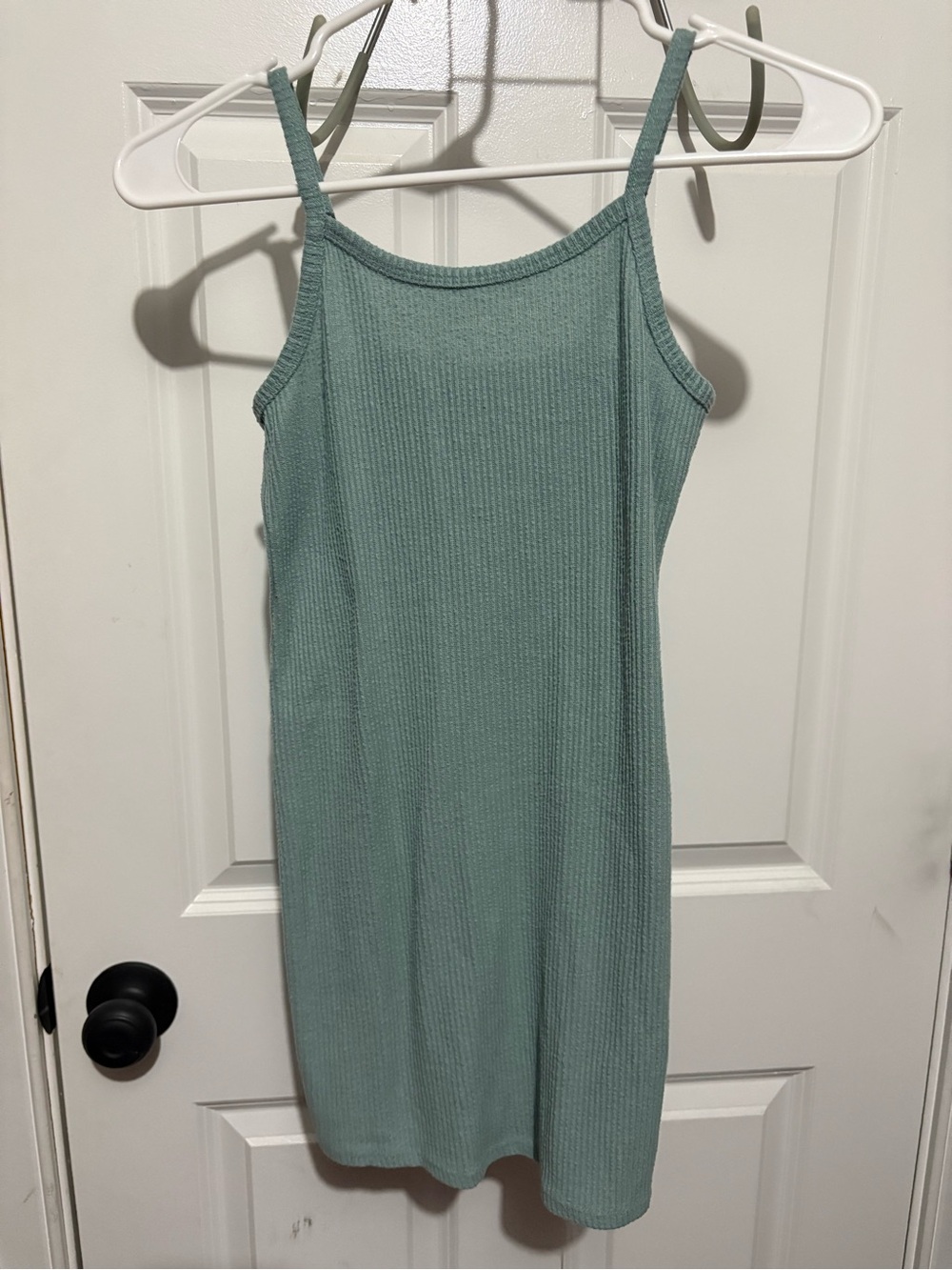 art class Ribbed Spaghetti-Strap Mini Dress in Sage Green